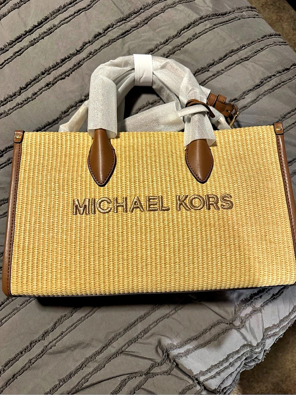 Michael Kors Mirella Straw Tote Beige NWT